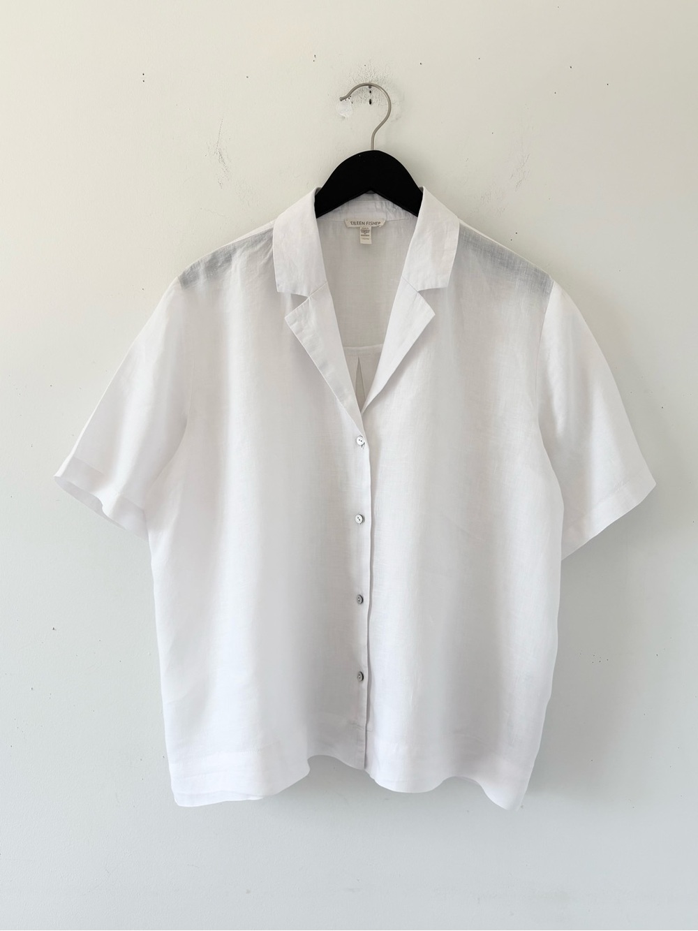 Eileen Fisher 100% Linen Short Sleeve Button-Up Top